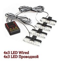 굴삭기 지게차 경광등 경고등 차량용 4x3 Led 무선 원격 구급차 경찰 조명 12V FSO 스트로브 경고 자동차 비상 플래시 스트로보 스코프 액세서리, wired 4x3 LED+Yellow N Red