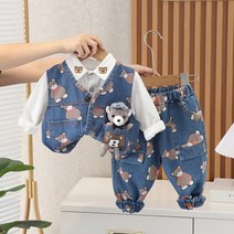 베베초롱 남아 상하복세트아동 봄 가을 세트 패션 남아 세트 패치 데님 베스트 남아 멋쟁이 아동복
