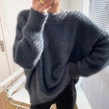 메이킹유 긴팔 스웨터 라운드넥 앙고라 캐주얼 루즈핏 8929셀리아니트