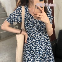 블랙핑크 지수 바라던바다 로제 플라워 꽃무늬 퍼프 스퀘어넥 앞트임 롱 원피스 빅 사이즈