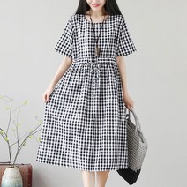 마더라이크 여성의류 린넨/마/체크원피스 루즈핏정장 44/55/ 9532