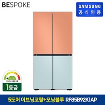 삼성전자 1등급 5도어 삼성 BESPOKE 냉장고 코타(RF85B92K1AP), 상_모닝블루 하_화이트