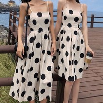 여성 원피스 끈나시 탑 원피스 롱 미들기장 토드무늬