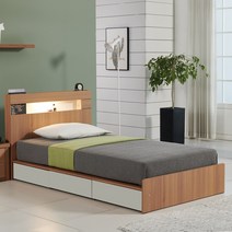 젠티스 LED 3단 멀티수납 평상형 슈퍼싱글 퀸 침대프레임 (매트선택), C. 도로시 (오크 화이트)