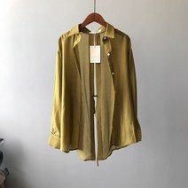 여성 뒷트임 블라우스 셔츠 봄 텐셀 셔츠 백 슬릿 스트랩 롱 블라우스