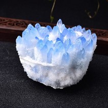 스톤 천연 클러스터 자수정 표본 미네랄 광석 옐로우 그린 퍼플 쿼츠 레이키 원석 크리스탈, 600-700g, 크리스탈 블루