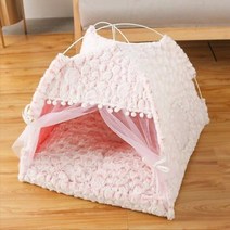 달콤한 공주 고양이 침대 일반 천막 폐쇄 아늑한 해먹 바닥 접이식 텐트 개집 애완 동물 바구니 쿠션, [04] L 60X60X50CM, [01] Pink Princess Bed