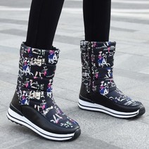 여성 오토바이 방한 화 패턴 기모 패딩 부츠 낚시 해루질 스키화 스노우 부츠 블랙 핑크