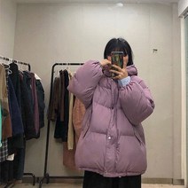 가을 간절기 프레피 스타일 롱 패딩 재킷 오버사이즈 패셔너블 올 매치 귀여운 소녀 멀티 캔디 색상 모피 칼라 코튼 코트