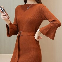 뒤트임 미니 스커트 나팔소매 골지 니트원피스 _ 21346EA