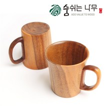 [숨쉬는나무] 캠핑 감성 내추럴 나무 머그컵, 2개