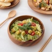 네추럴 아카시아 통원목 샐러드 볼 둥근 접시 쿠킹 파스타보울 홈파키 사계절, 기본선택 소