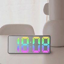 더H LED 레인보우 미러클락 알람 온도 인테리어 탁상시계 벽시계, 미러블랙 C