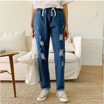 퍼니걸스 6453 데일리 밴딩 데미지 배기 데님 청 팬츠 여성의류