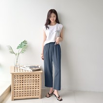 데일리앤 필립 여성 루즈핏 일자 밴딩 린넨팬츠