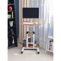 이동식 컴퓨터 스탠드 책상 거치대 선반, 나무 색상 59x46x110cm