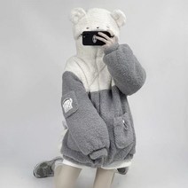 귀여운 곰 후드 여성 겨울 풀오버 오버핏 재미있는 후드집업 보드복