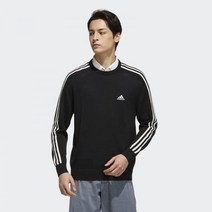 아디다스 크루넥 삼선 스웨터 - Black