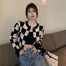 [마물샵] 봄 체크무늬 여성 니트 가디건