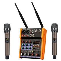 오디오 파워드 음향 아날로그 사운드 믹서 UHF 무선 마이크가 있는 미니 DJ 4 채널 블루투스 USB 48V 팬텀 전원에 적합한 녹음, 5.orange microphone