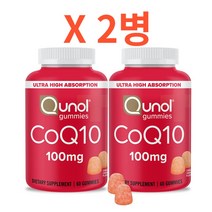 퀴놀 Qunol 코큐텐 코엔자임큐텐 100mg 씹어먹는 젤리형 60구미X2병 글루텐프리