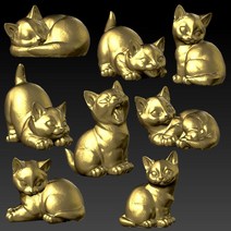 CNC조각기 공작기계 목재CNC가공 STL 파일 형식의 cnc 또는 3D 프린터 용 8pcs 귀여운 고양이 모델, 한개옵션0