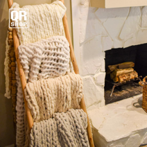 두꺼운 수면사 극세사 자이언트얀 뜨개실 핸드 핑거 니팅 부드러운 털실 빅얀 담요 손뜨개질, 단일사이즈, 로즈레드 100x100 DIY