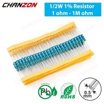100 Pcs 1/2 W 1% 금속 필름 저항기 1ohm - 1M 옴 와트 0.5 고정밀 MF 고정 저항 1K 10K 47K 100K 4R7 2K2 2R2, 01 100pcs 1 ohm