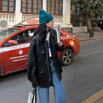 여자가죽자켓 가죽 레더 오버핏 자켓 스타일 옷 패션 의상 블랙 보이프렌드 재킷