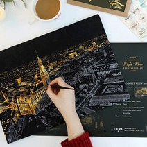 스크래치북 성인 학생 나이트뷰 스크래치 페이퍼 북 집에서 혼자 놀기 DIY 명화 컬러링북 색칠 공부 하기 도안 취미 놀이, 01.항저우호수