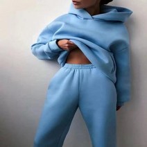 드라이슈트 웻슈트 여성용 운동복 따뜻한 후드 오버사이즈 단색 캐주얼 긴 바지 가을 겨울, 14.Blue - M