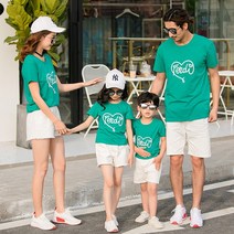 여름패션 유치원 에코 패션쇼 사랑하트 패밀리룩 여름옷 온가족 일가 세식구 네 형 언니 남동생 585140346, 엄마 XL, 그린 색티셔츠 화이트 팬츠