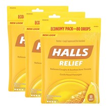 홀스 캔디 허니 레몬 사탕 Halls Relief Honey Lemon 80알 3팩, 3개