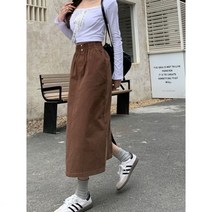 여성 캐주얼 스판 고퀄리티 롱스커트 밴딩 뒷트임 봄여름 레트로 레이어드 캠퍼스룩