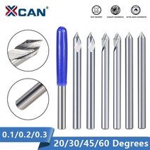 엔드밀 트리머비트 xcan 조각 비트 3.175mm 섕크 엔드 밀링 커터 20304560도 팁 0.1 0.2 0.3 0.4mm 카바이드 3d 밀링 비트, 10dx0.1