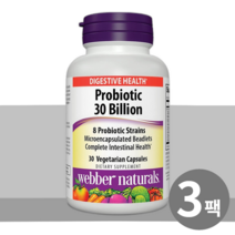 WEBBER NATURALS 웨버내추럴 프로바이오틱스 유산균 남성 여성 300억 30베지캡슐, 3통, 30개입