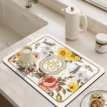 NEW규조토식기건조매트 규조토 드라잉매트 주방 조리대패드 식기건조 씽크대패드, 5.오렌지들꽃L