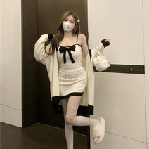 리본 니트 나시 원피스 여 추동 힙업 스커트 스커트 스커트 가디건 코트 투피스 니트