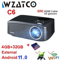 미니 빔 프로젝터 가정용 스마트 단초점 시네 캠핑 wzatco c6 led android 11.0 wifi full hd 19201080p 300inch video 홈 시어터, 협력사, C6B 32G 추가