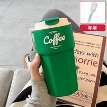 버터콕 빈티지 레터링 카페 스트랩 대용량 텀블러 보온병 투고컵 6컬러 420ml 620ml, 그린 420ml