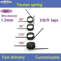 용수철스프링 65Mn 비틀림 스프링 와이어 직경 1.5mm 각도 60 도 90 120/180 V형 (5 개)326327, 1.5mm(180 degrees), 9mm(5pcs), 4.5mm(3 laps )