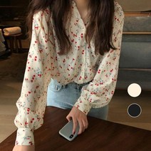 쉬폰 꽃블라우스 어깨셔링 루즈핏 봄가을 브라우스