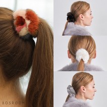 보스룸 여성용 부드러운 리얼 밍크곱창 셔링포인트 헤어밴드 머리끈