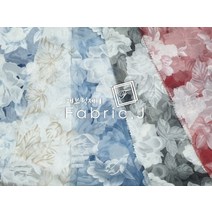 패브릭제이 인견 혼방 착색 락카 프린트 번아웃 노방원단 플라워 5종 FJ-045, 블루（Blue）