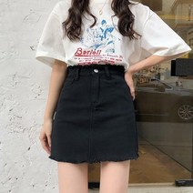 브이와이 여자 캐쥬얼 진 투컬러 하이웨이스트 스커트