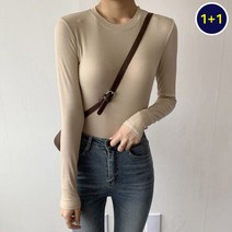 하젤 1+1 이루시 심플 골지 라운드 티셔츠_F0276