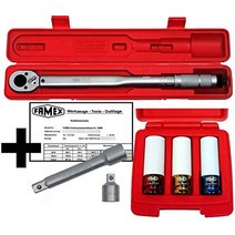 FAMEX 10886-3N-KS 토크 렌치 1/2인치(12.5mm) | 30-210 Nm(교정 인증서 포함) - 휠 볼트용 보호 인서트가 있는 이코노미 세트 | 승용차 승합차용 -28876, 10886-3N