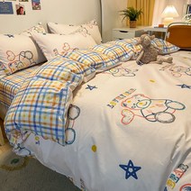 알러지케어 기숙사 순면 슈퍼 싱글 침구 이불 세트 미피 토끼 먼지없는 여아 남아 쥬니어 곰돌이 캐릭터, 화이트 곰_1.2m침대(150*200)