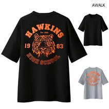 어워크 오버핏 반팔티 남녀공용 5부 반팔 티셔츠 타이거 스웻셔츠