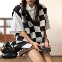 체크 조끼 보드체크 MINGKIO